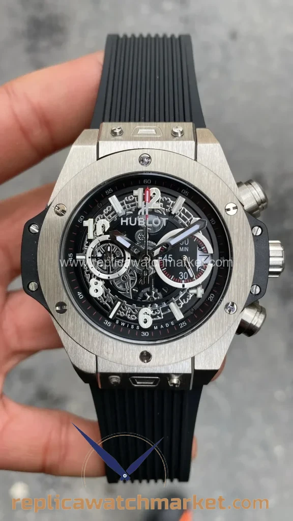 Replica Hublot Big Bang Unico King 411 NX Classic Black Rubber Steel Case 45 mm — product view 1