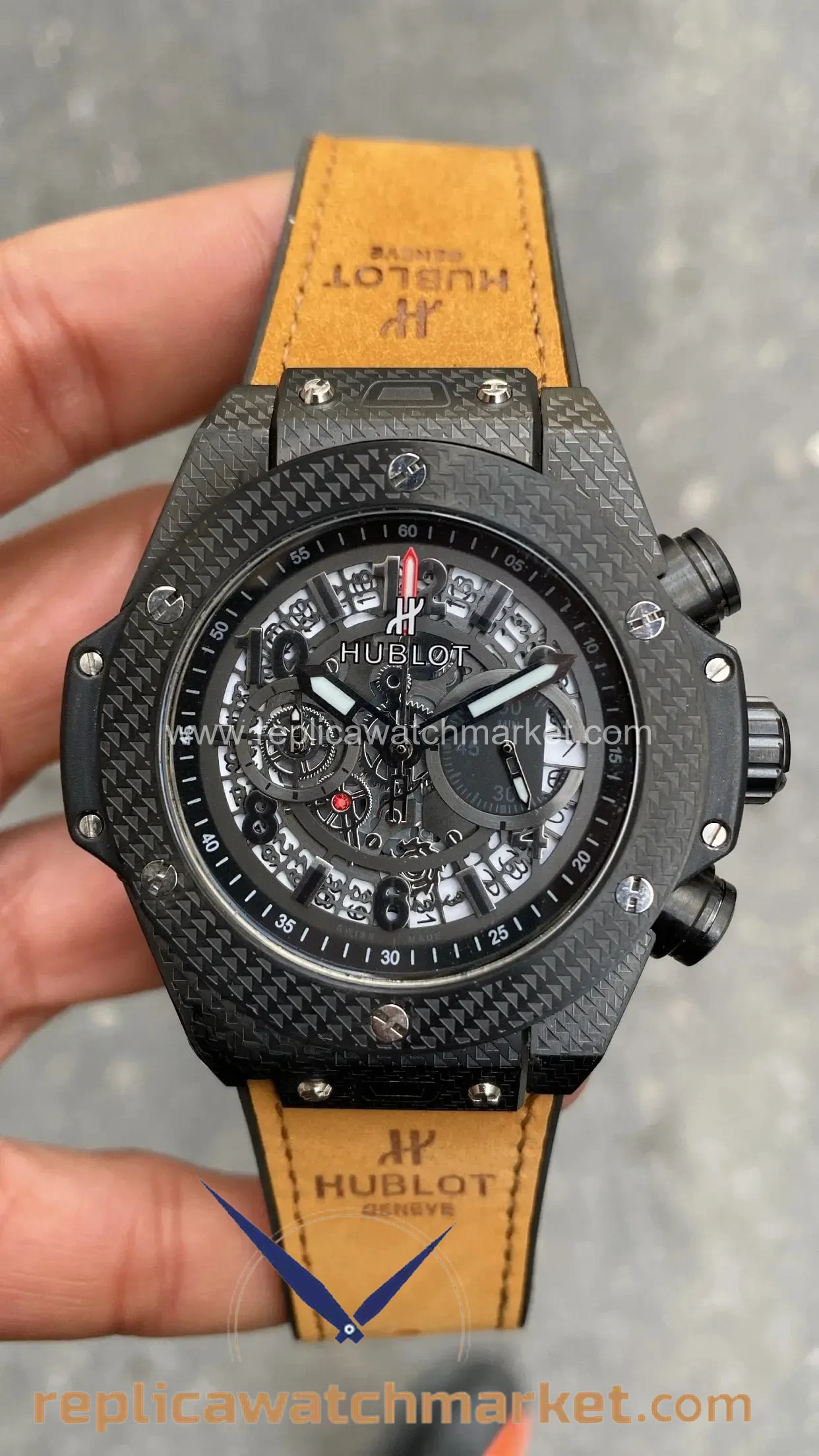 Replica Hublot Big Bang Unico King 411.NX Classic Brown Rubber PVD Black Case 45 mm — product view 1