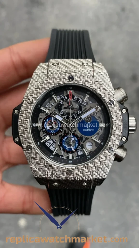 Replica Hublot Big Bang Unico Perpetual Calendar 406.MC Black Rubber Steel Case 45 mm — product view 1