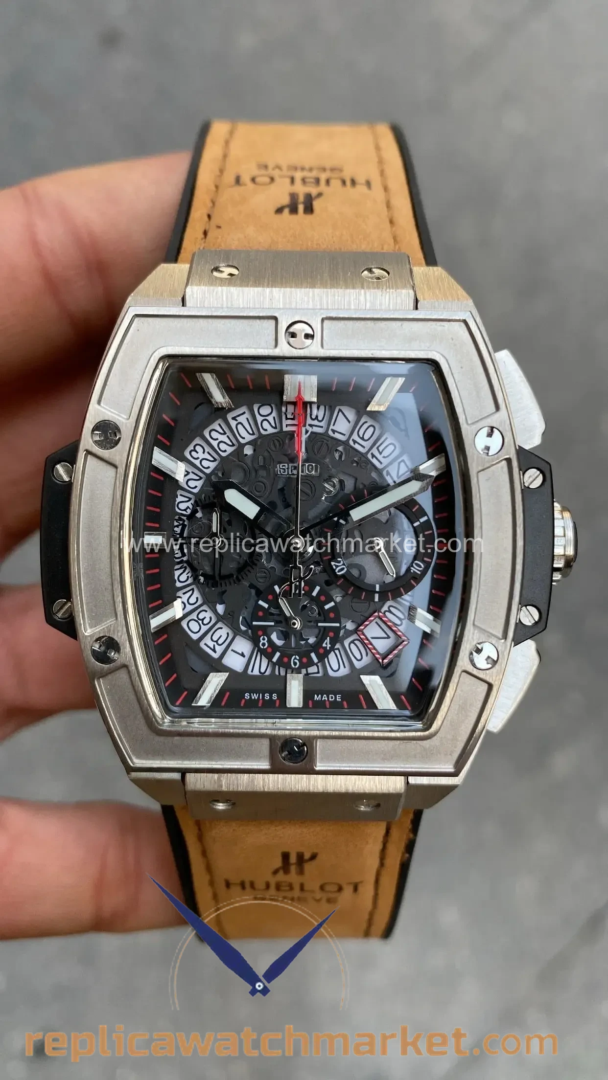 Replica Hublot Senna Champion 88 MP-06 Steel Case Steel Bezel Brown Rubber 42 mm — product view 1