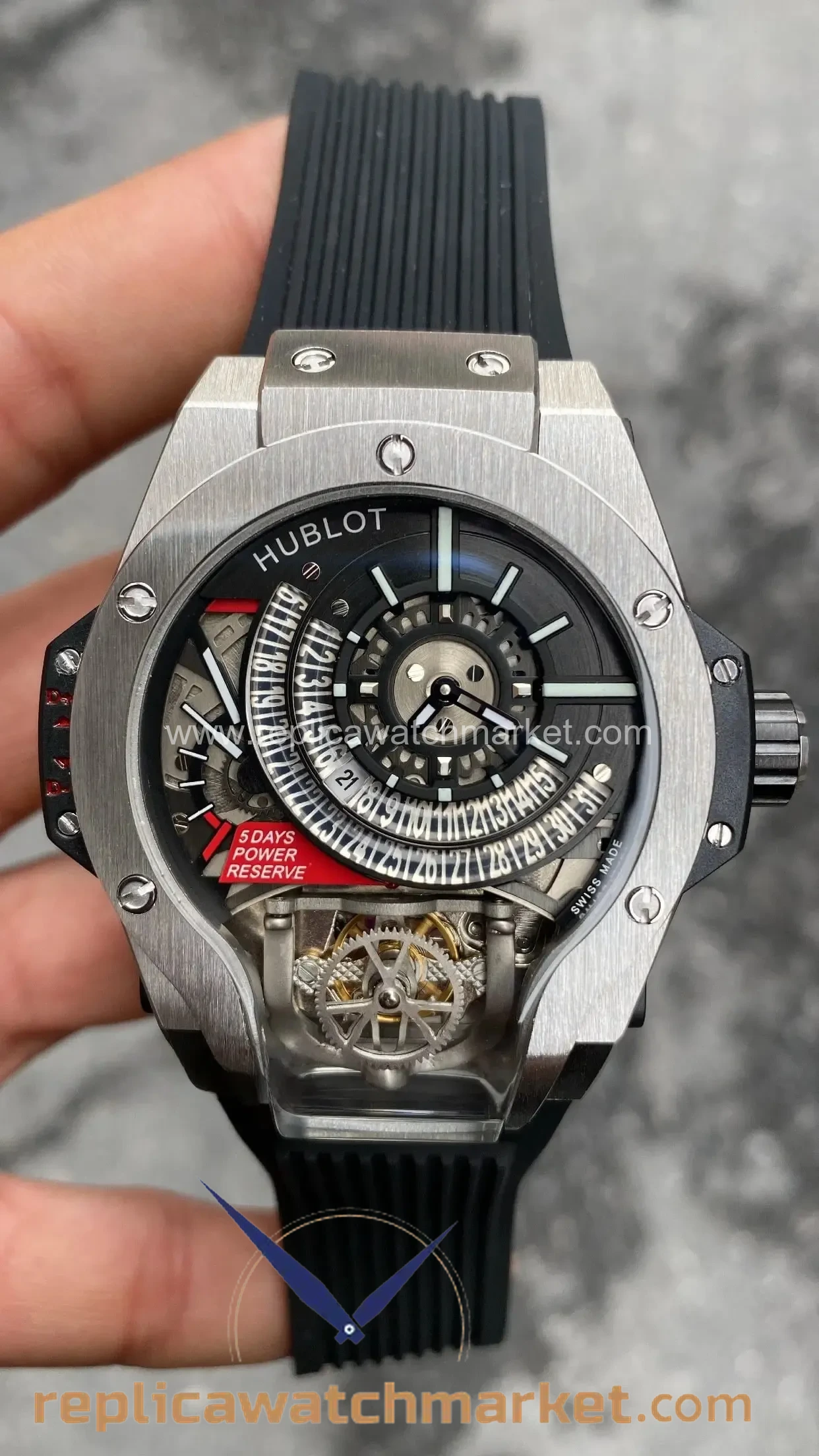 Replica Hublot Tourbillon Bi-Axis MP-09 Steel Case 52 mm — product view 1