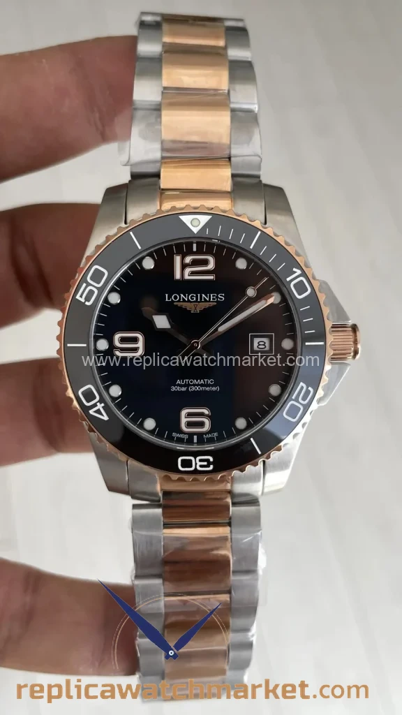 Replica Longines HydroConquest Two-Tone Rose & Steel Case Black Dial 41 mm — product view 1