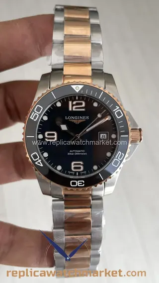 Replika Longines HydroConquest Two-Tone Roze ve Çelik Kasa Siyah Kadran 41 mm — ürün görünümü 1