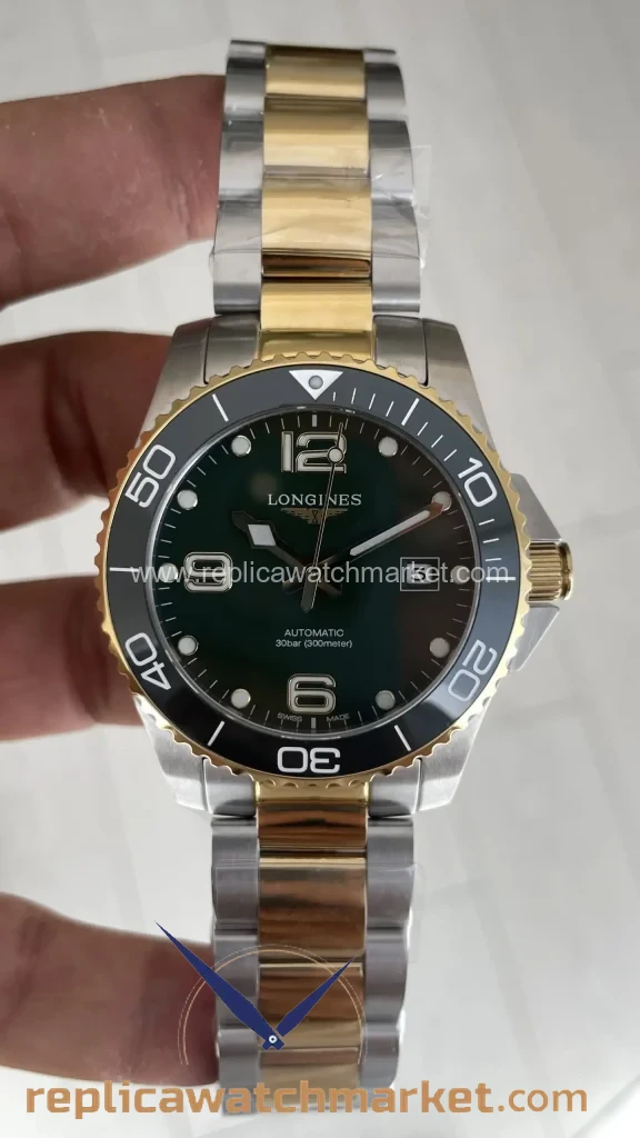 Replica Longines HydroConquest Two-Tone Yellow Gold & Steel Case Green Dial 41 mm — product view 1