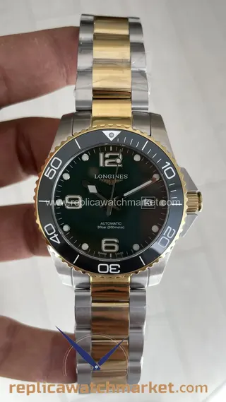Replika Longines HydroConquest Two-Tone sarı altın ve çelik kasalı, yeşil kadranlı 41 mm — ürün görünümü 1