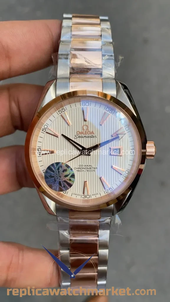 Replica Omega Seamaster Aqua Terra White Dial Two-Tone Rose Gold 41 mm — product view 1
