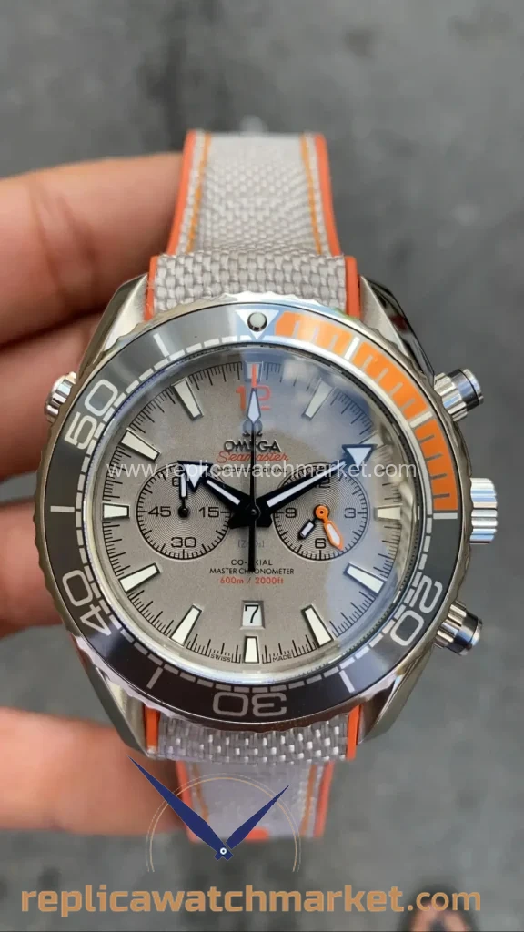 Replica Omega Seamaster Planet Ocean 600M Chronograph Grey Dial Grey Rubber 45 mm — product view 1