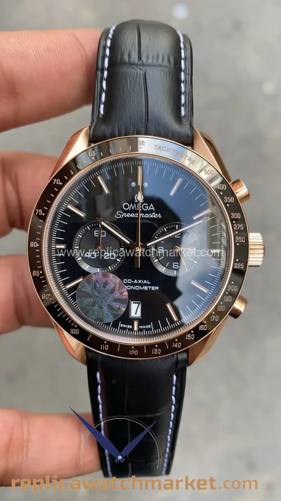Replica Omega Speedmaster Racing Co-Axial Master Chronometer Rose Gold Case Black Dial 43 mm — product view 1