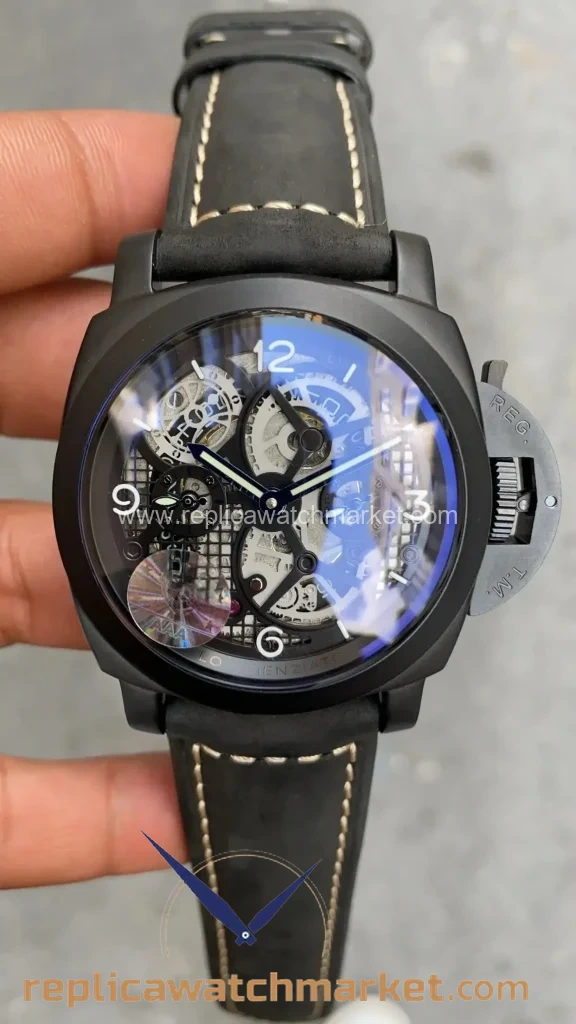 Replica Panerai Lo Scienziato Luminor 1950 Tourbillon GMT Ceramica Ref. PAM00528 Black PVD/ Ceramic-Case 48 mm — product view 1