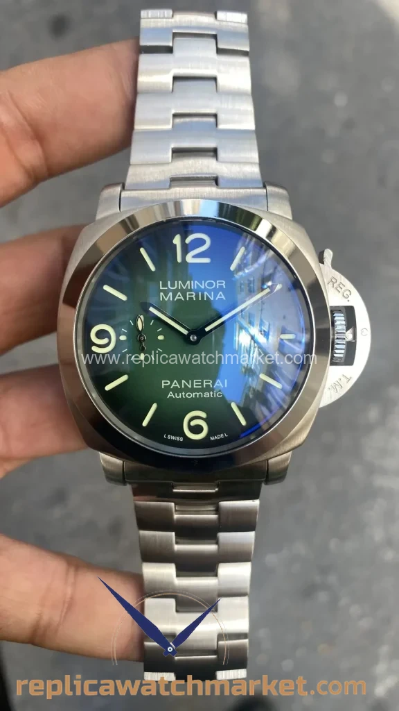 Replica Panerai Luminor 1950 Marina 3 Days Automatic Harrods Ref. PAM00693 Green Dial Steel Bracelet 48 mm — product view 1