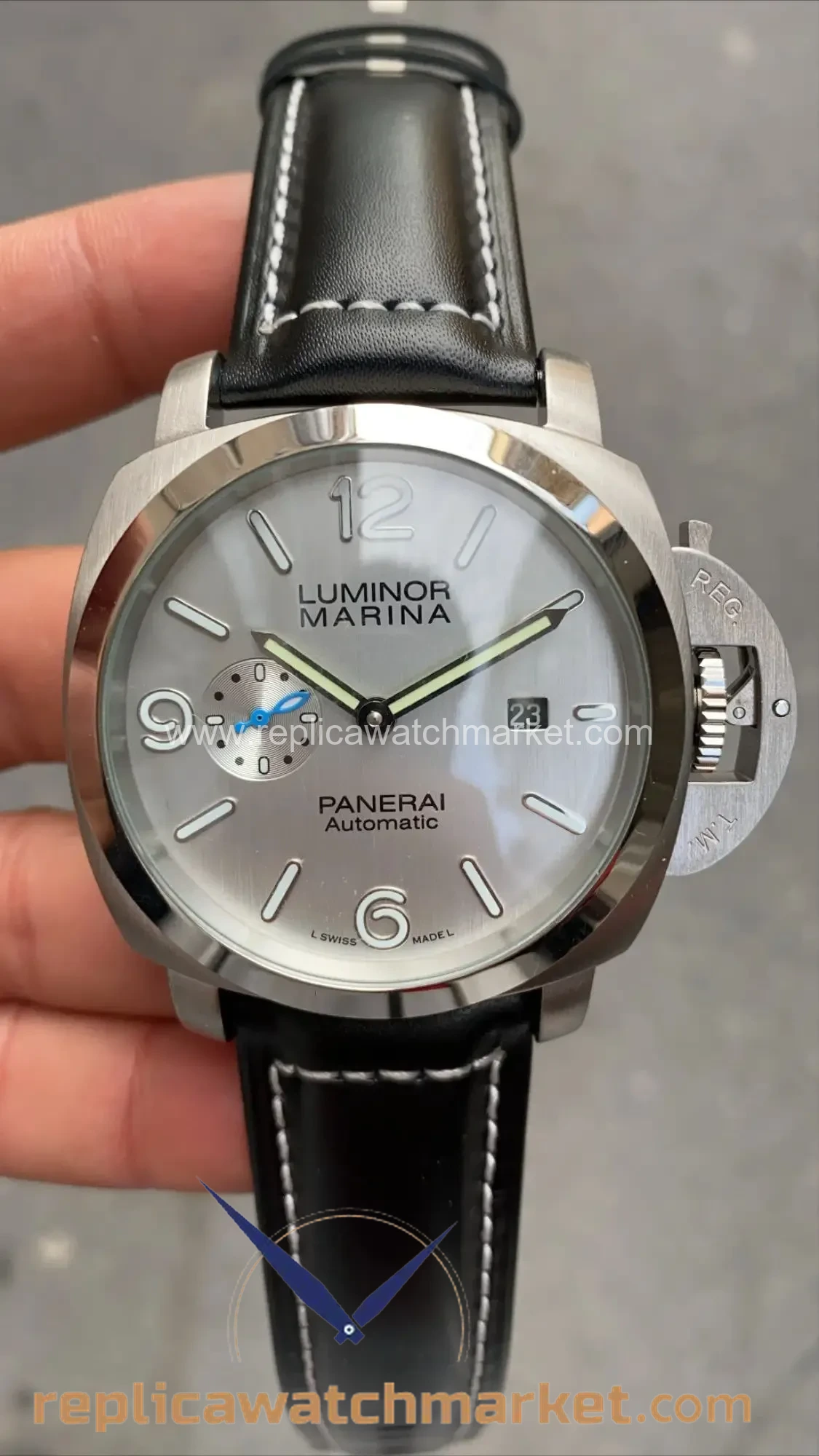 Replica Panerai Luminor Marina PAM01271 Steel Case White Dial Black Leather 48 mm — product view 1