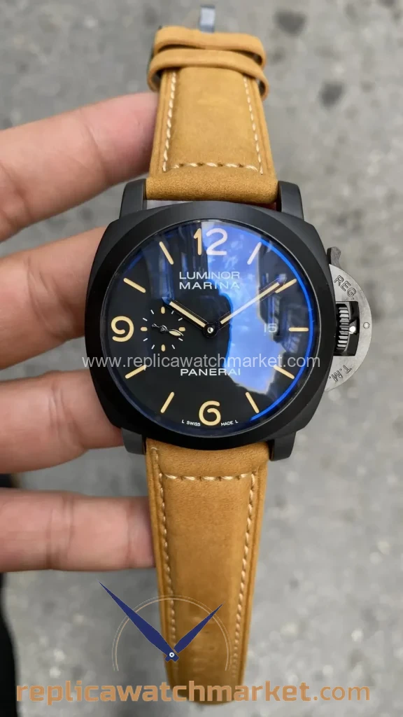 Replica Panerai Luminor Marina PVD Case Black Dial Brown Strap 46 mm — product view 1