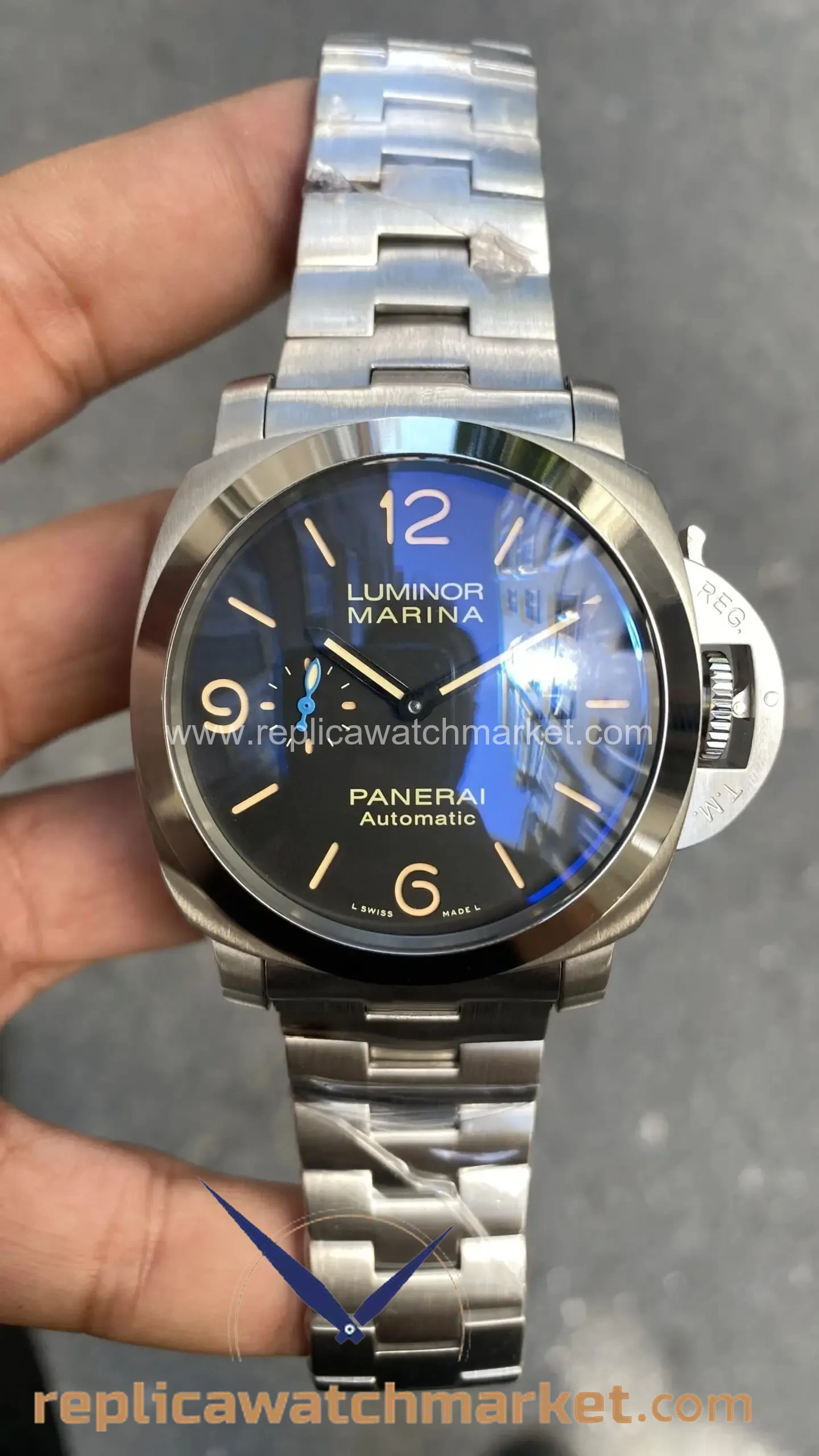 Replica Panerai Luminor Marina PAM01562 Steel Case & Bracelet Black Dial 48 mm — product view 1