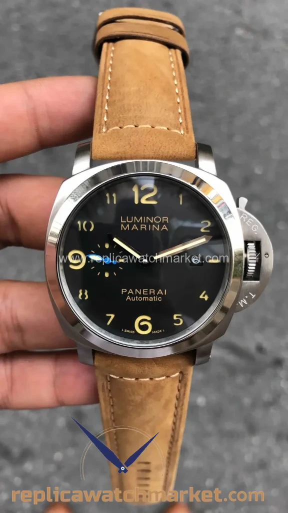 Replica Panerai Luminor Marina Steel Case Black Dial Brown Leather 48 mm — product view 1