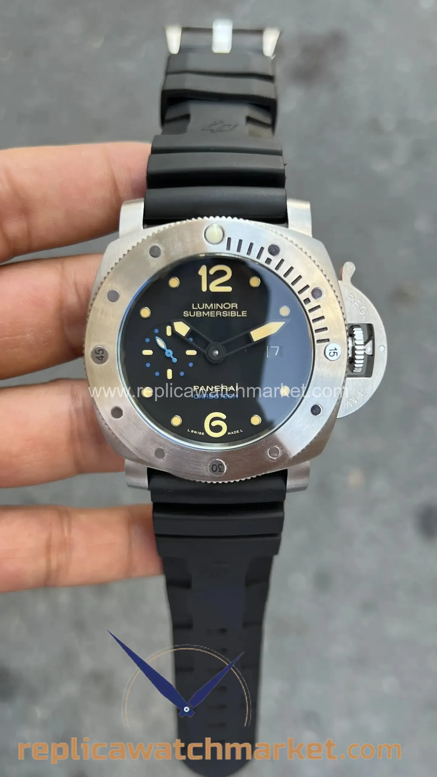 Replica Panerai Luminor Submersible Firenze 1860 PAM02973 Steel Case Black Dial Black Strap 48 mm — product view 1