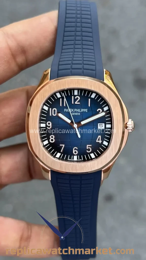 Replica Patek Philippe Aquanaut 5168 — Rose Gold Case Blue Dial Blue Rubber Strap 42 mm — product view 1