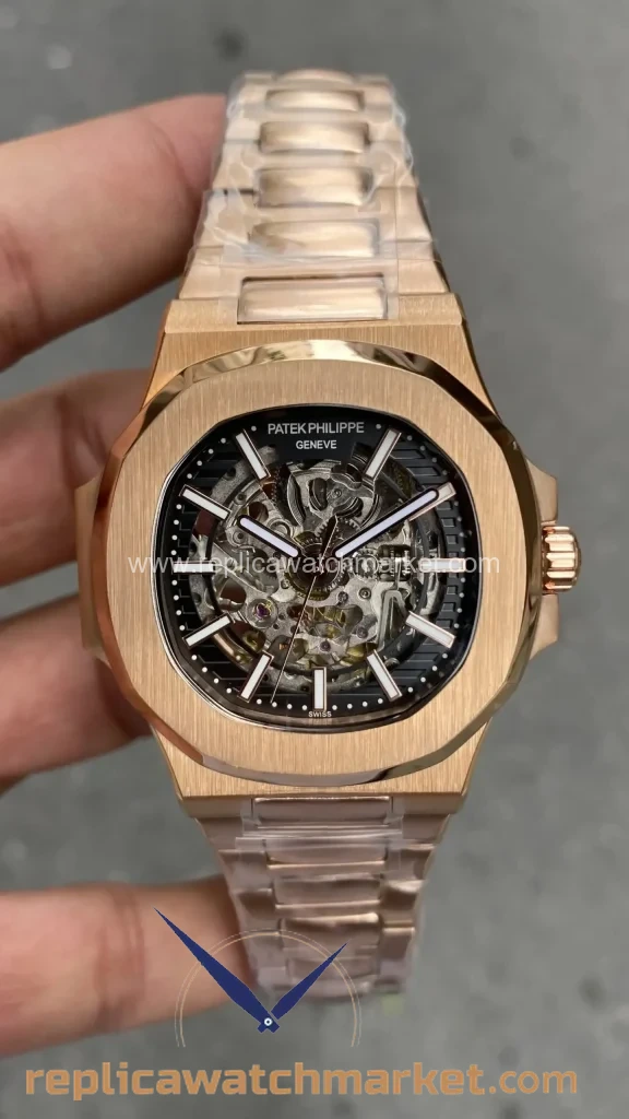 Replica Patek Philippe Nautilus 5711 — Skeleton Rose Gold Case Black Dial 40 mm — product view 1