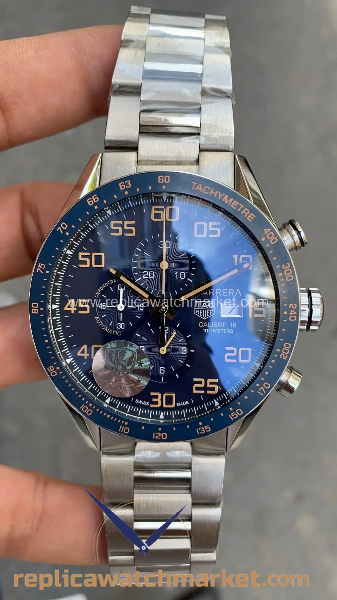 Replica TAG Heuer Carrera Calibre 16 New Chronograph — Blue Dial Steel Bracelet 43 mm — product view 1