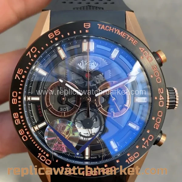 Replica_TAG_Heuer_Carrera_Calibre_Heuer_01_Skeleton_New_Chronograph_Rose_Case_Black_Dial_Rubber_Strap_43_mm_1