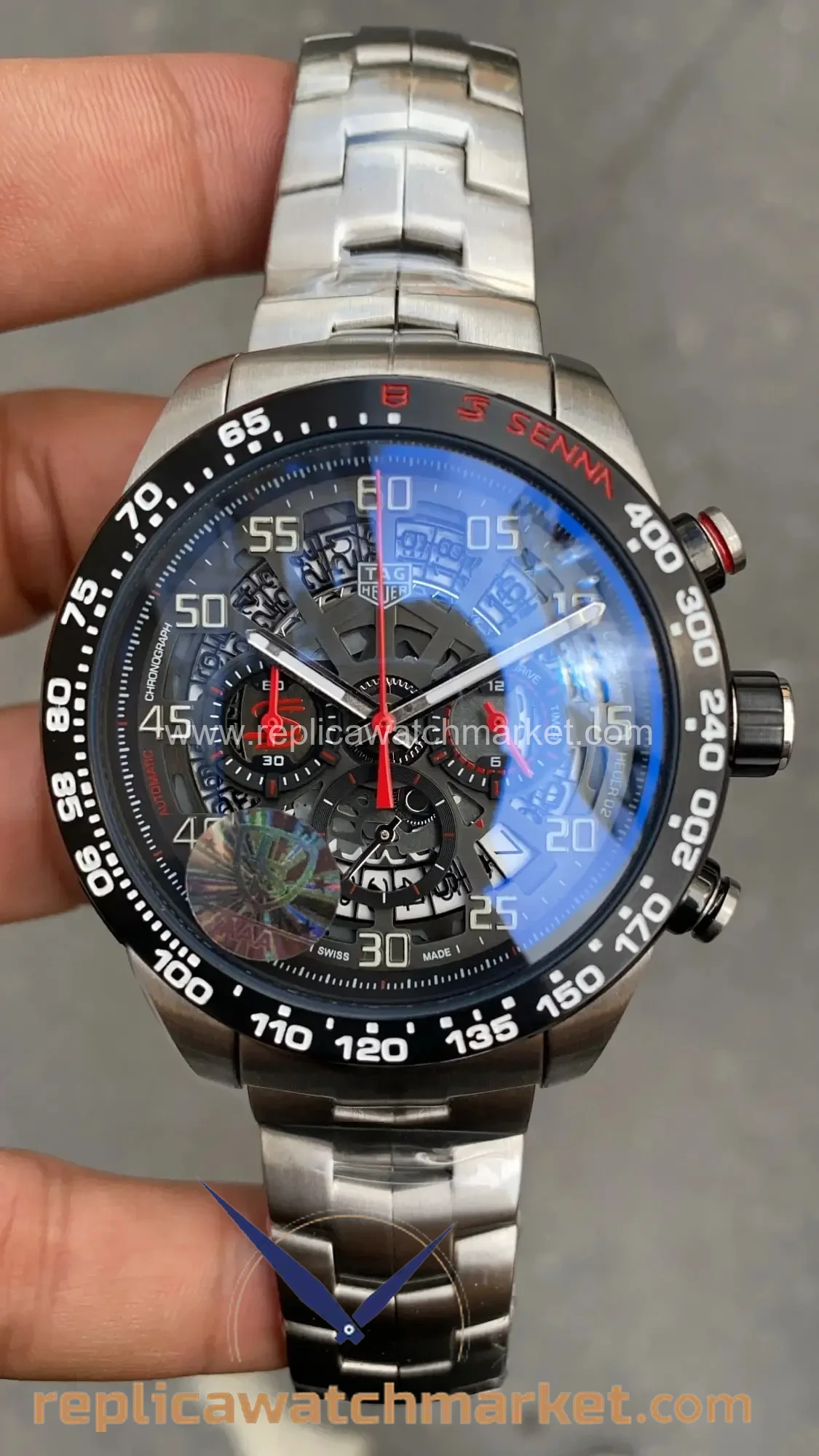 Replica TAG Heuer Carrera Calibre Heuer 02 Chronograph — Ayrton Senna Special Edition Black Dial 43 mm — product view 1