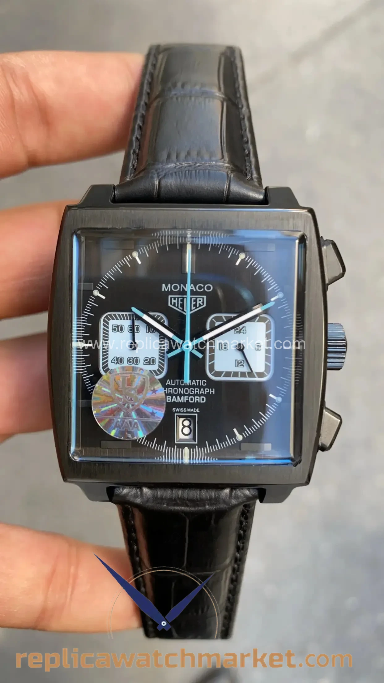 Replica TAG Heuer Monaco Calibre 11 Bamford PVD CAW2190 — Black Leather 41 mm — product view 1