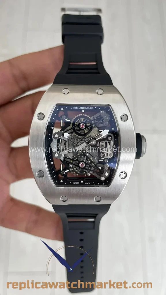 Replica Richard Mille Bubba Watson Magnesium RM 038 — Silver Case Black Rubber — product view 1
