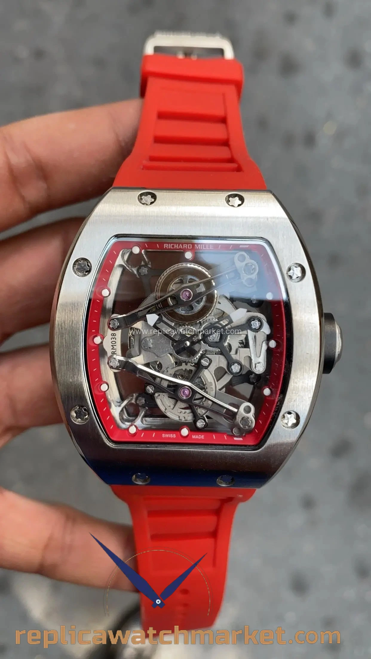 Replica Richard Mille Bubba Watson RM 038 — Silver Case Red Rubber — product view 1