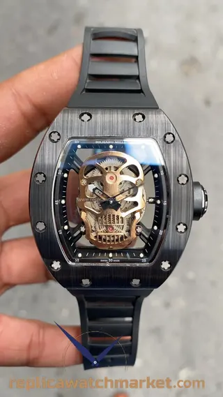 Replika Richard Mille RM 052 Skull — PVD siyah kasa, siyah kauçuk kayış — ürün görünümü 1
