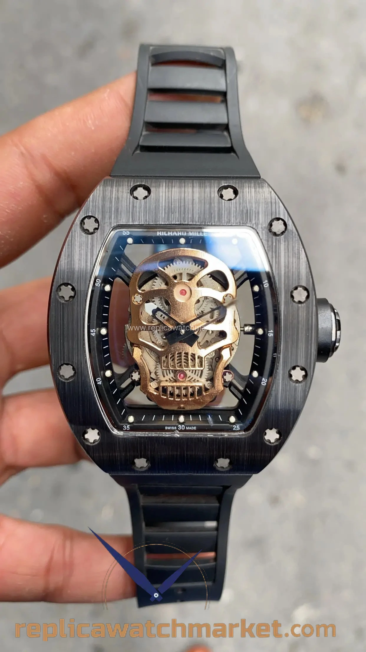 Replica Richard Mille RM 052 Skull — PVD Black Case Black Rubber — product view 1