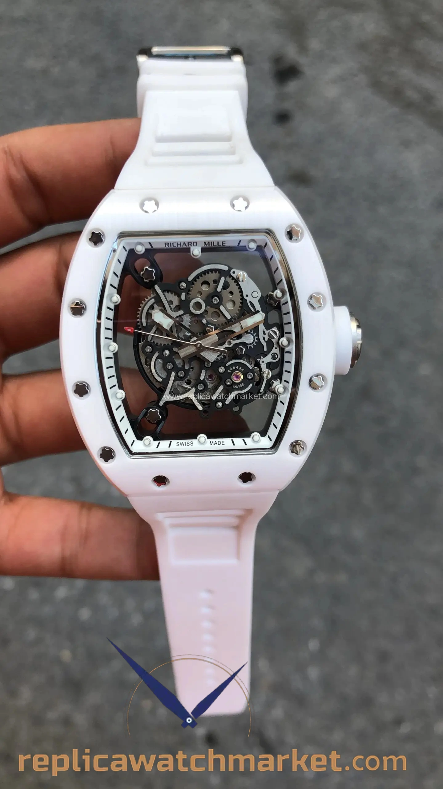 Replica Richard Mille RM 055 Bubba Watson — White Case White Rubber — product view 1