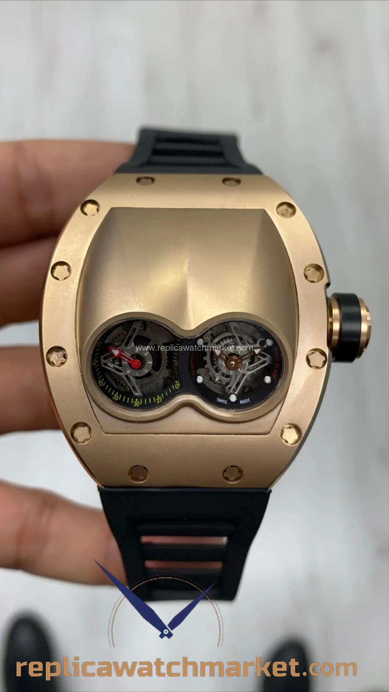 Replica Richard Mille RM 053 Pablo Mac Donough — Gold Case Black Rubber — product view 1