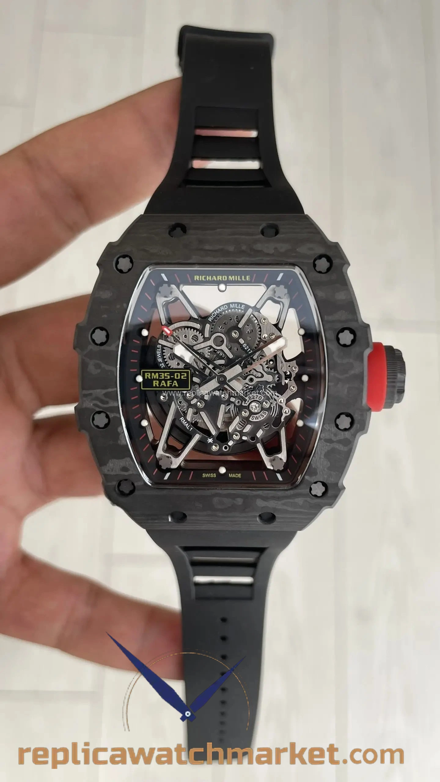 Replica Richard Mille Rafael Nadal RM 35-02 — Carbon Black Case Black Rubber — product view 1