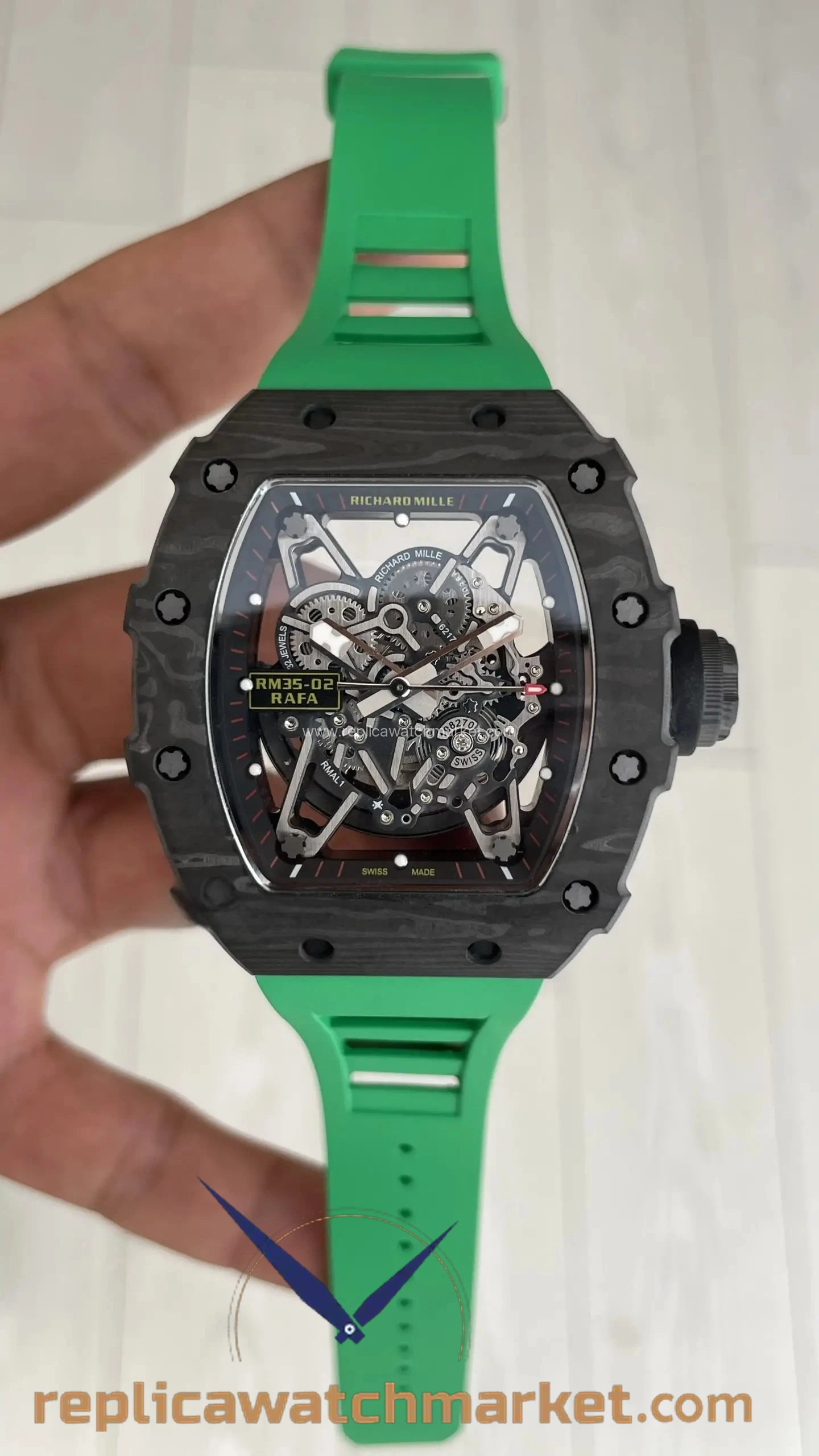 Replica Richard Mille Rafael Nadal RM 35-02 — Carbon Black Case Green Rubber — product view 1