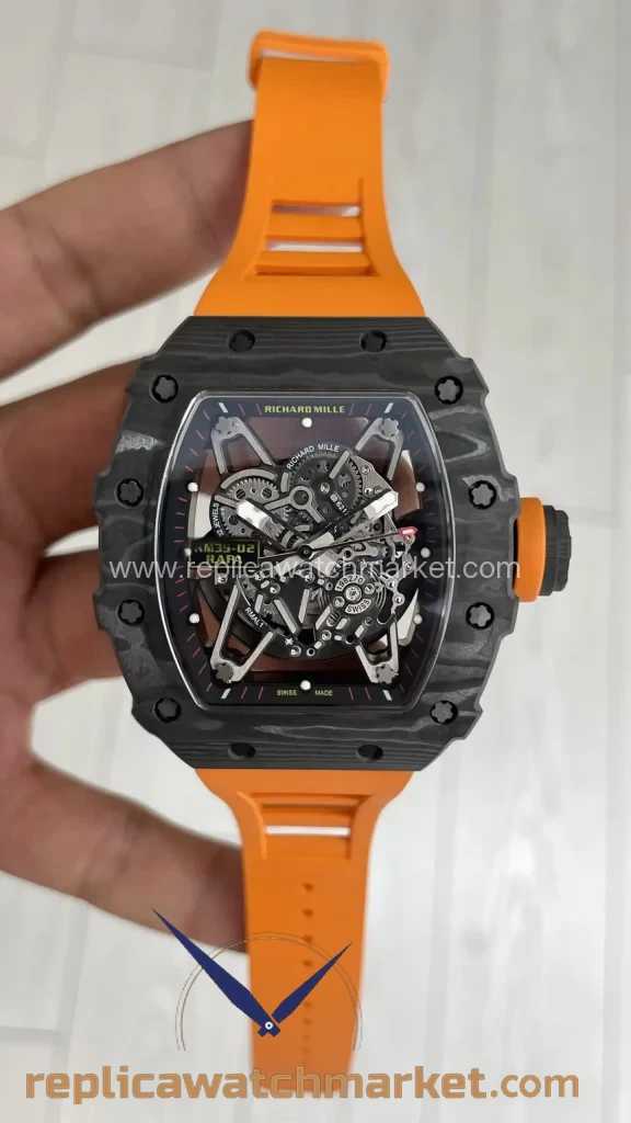 Replica Richard Mille Rafael Nadal RM 35-02 — Carbon Black Case Orange Rubber — product view 1