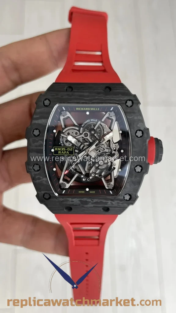 Replica Richard Mille Rafael Nadal RM 35-02 — Carbon Black Case Red Rubber — product view 1