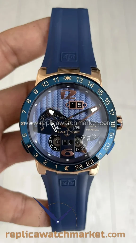 Replica Ulysse Nardin El Toro GMT Perpetual Calendar — Rose Case Blue Dial — product view 1