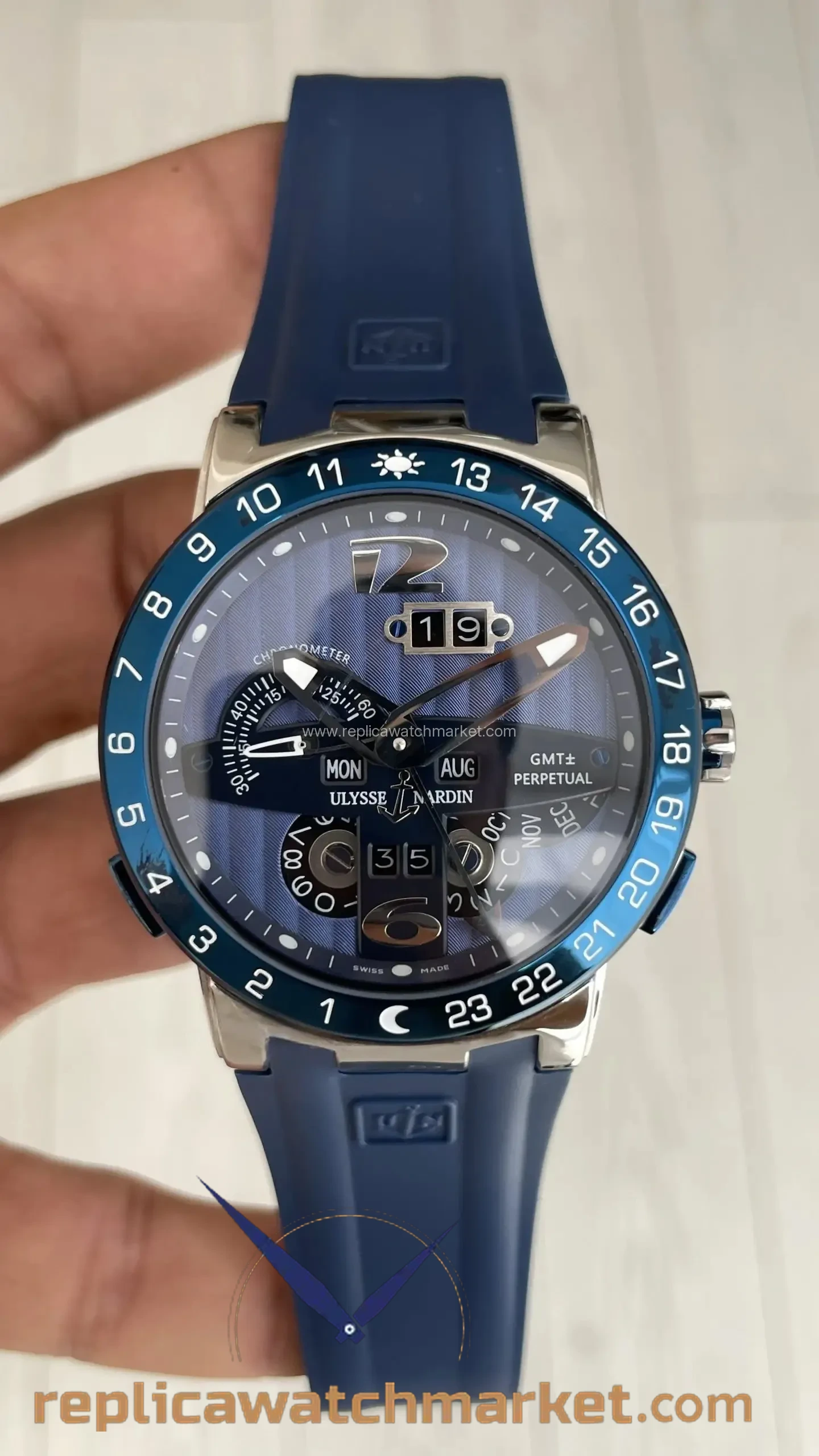 Replica Ulysse Nardin El Toro GMT Perpetual Calendar — Steel Case Blue Dial — product view 1