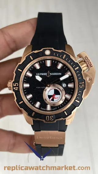 Replika Ulysse Nardin Hammerhead Shark Diver Deep Dive — Roz kasa, siyah kadran — ürün görünümü 1