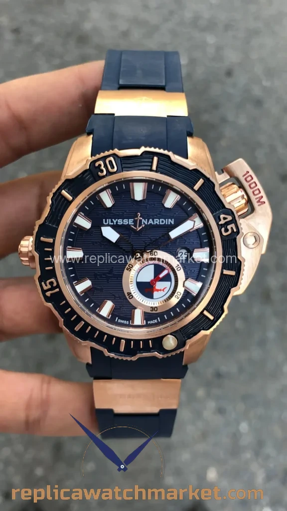 Replica Ulysse Nardin Hammerhead Shark Diver Deep Dive — Rose Case Blue Dial — product view 1
