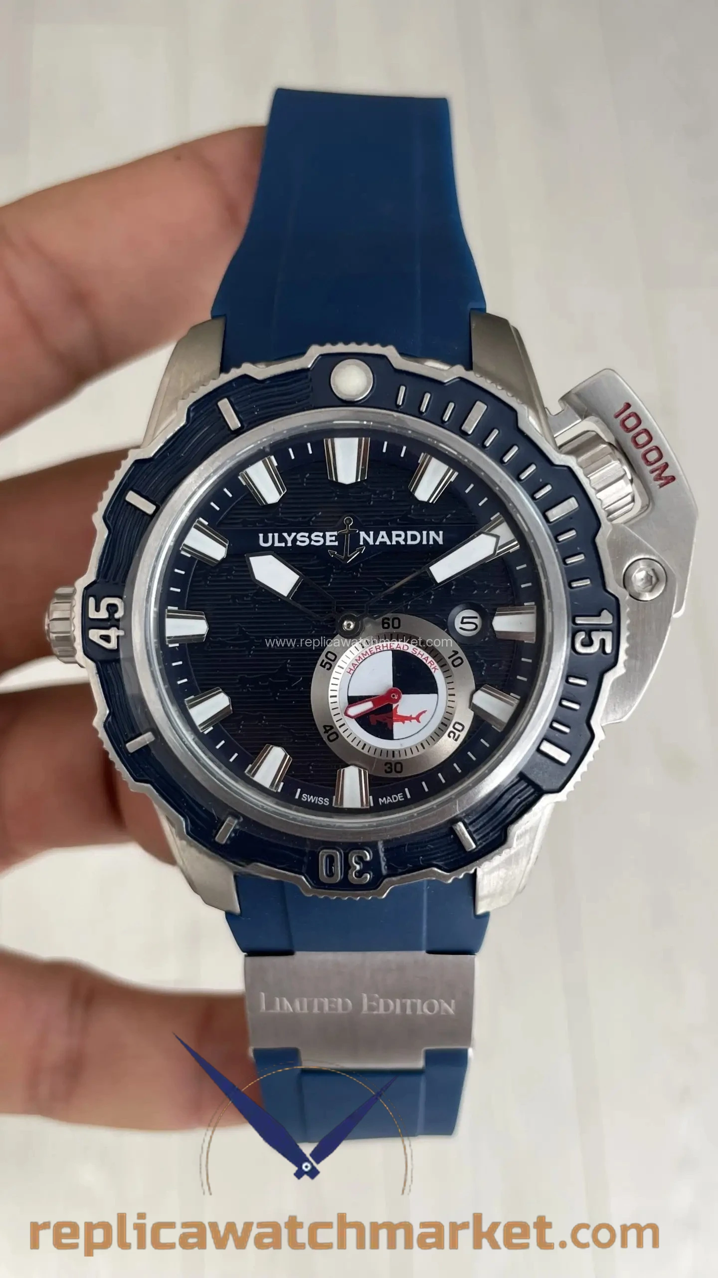 Replica Ulysse Nardin Hammerhead Shark Diver Deep Dive — Steel Case Blue Dial — product view 1