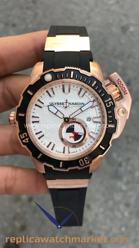 Replica Ulysse Nardin Hammerhead Shark Diver Deep Dive — Rose Case White Dial — product view 1