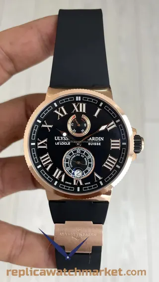 Replika Ulysse Nardin Maxi Marine — Pembe altın kasa, siyah kadran — ürün görünümü 1