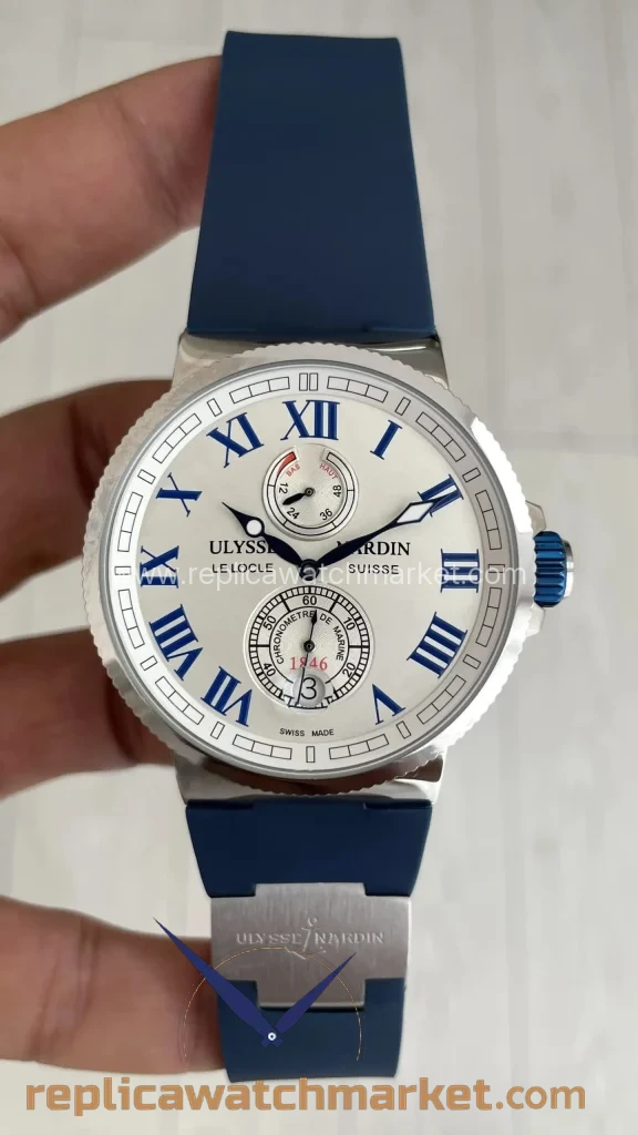 Replica Ulysse Nardin Maxi Marine — Steel Case White Dial Blue Rubber — product view 1