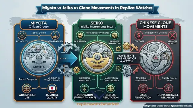 Replika saatlerde Miyota, Seiko ve klon mekanizmaların karşılaştırması