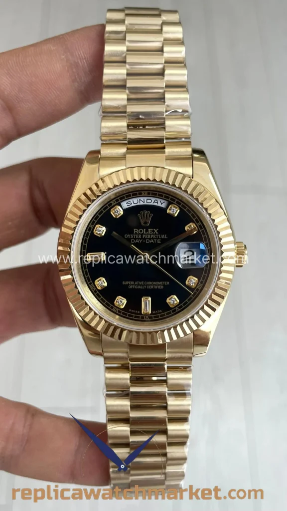 Replica Rolex Day-Date 228238 — Diamond Black Dial Gold 40 mm — product view 1