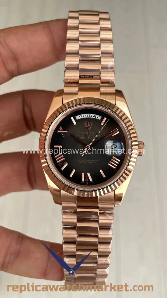 Replica Rolex Day-Date 228235 — Ombre Slate Dial Rose Case 40 mm — product view 1